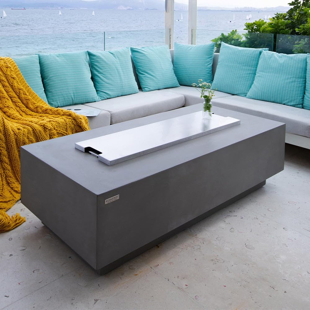 Granville 60" Modern Cast Concrete Fire Table - 45,000 BTU Natural Gas Fire Pit with Decorative Lava Rocks for Ultimate Outdoor Ambiance