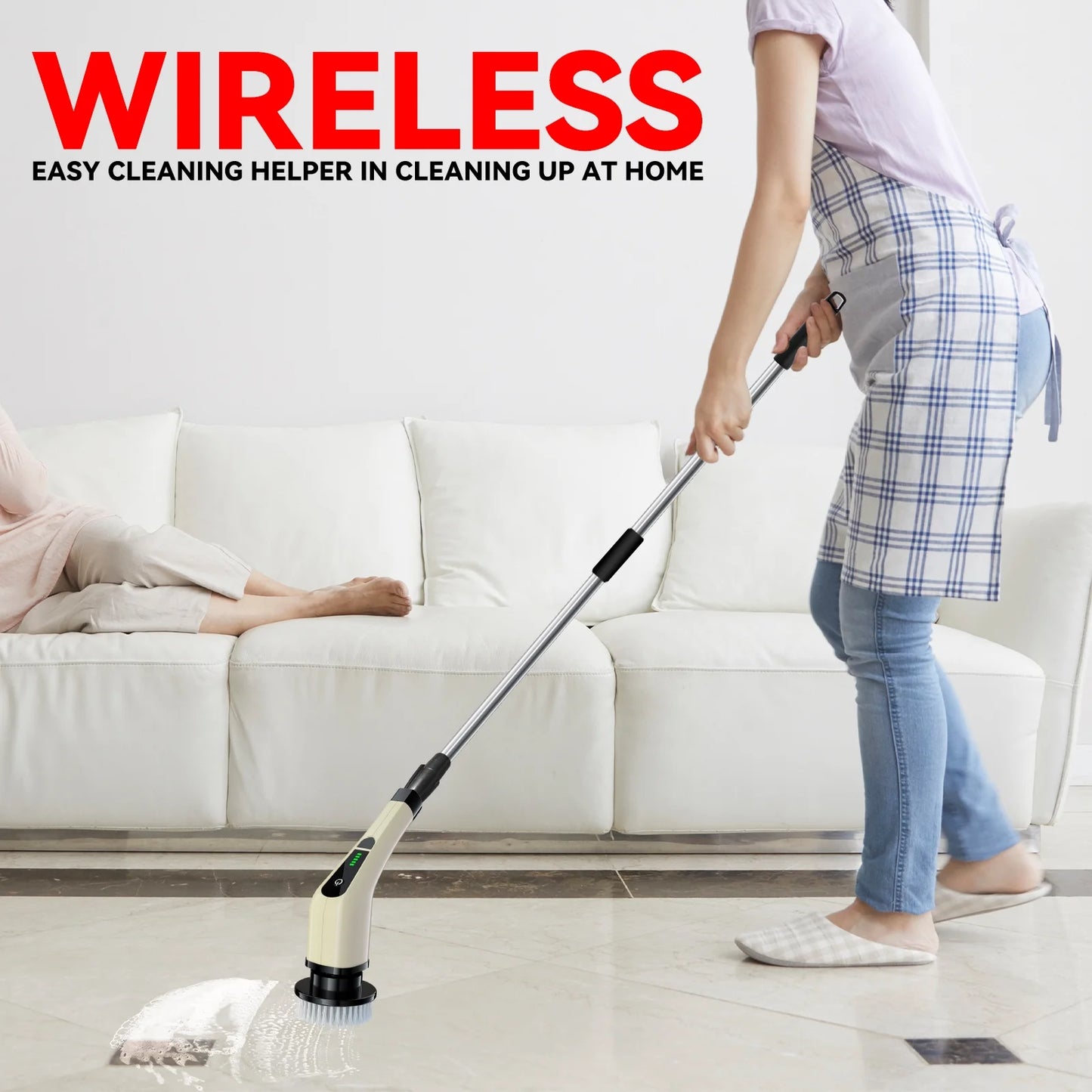 Electric Spin Scrubber, Cordless Bath Tub Power Scrubber with Long Handle & 7 Replaceable Heads, Shower Cleaning Brush Household Tools for Bathroom & Tile Floor - Kiki of DC Styles Store