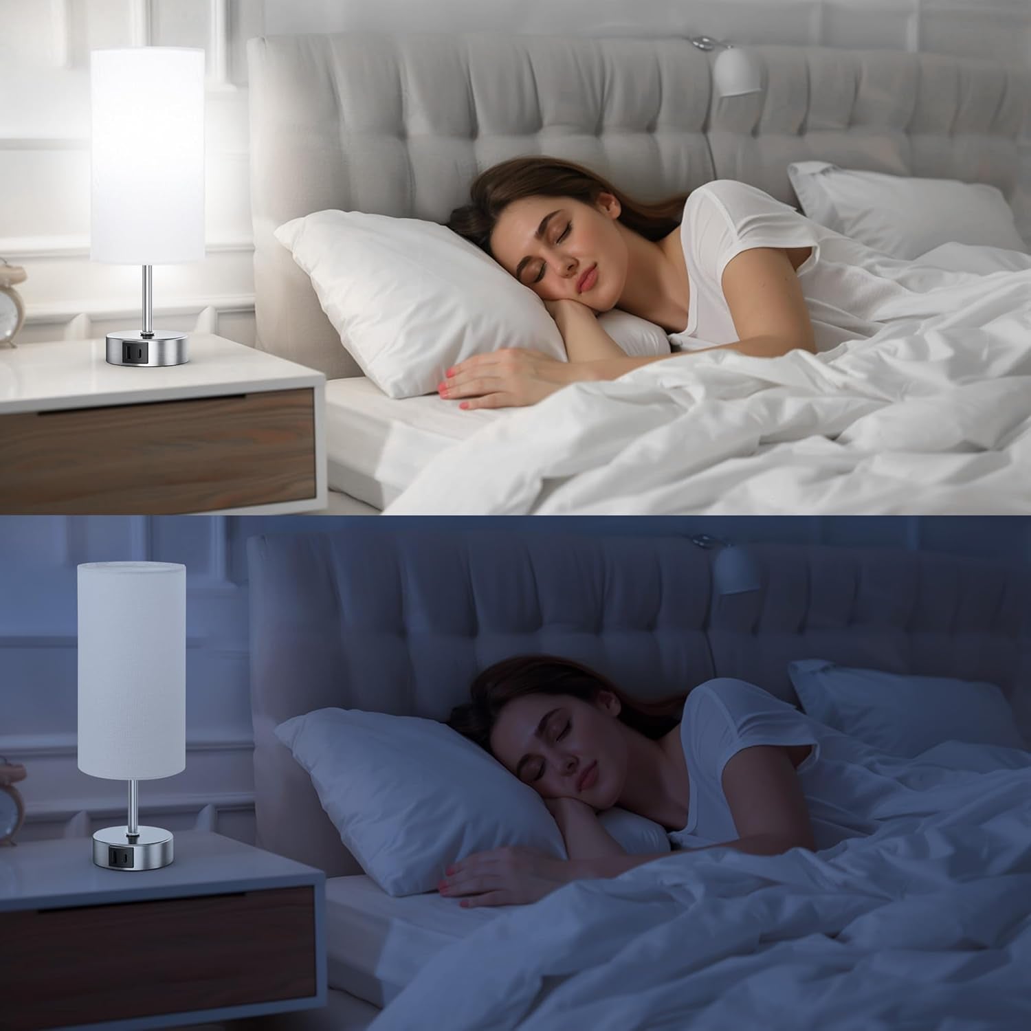 Touch Control Table Lamp Set of 2, 3-Way Dimmable Bedside Nightstand Lamps with 2 USB Ports & 2 AC Outlets, Modern Tabletop Lamps with White Shades, Desk Lamp for Bedroom Living Room, 2 Bulbs Included - Kiki of DC Styles Store