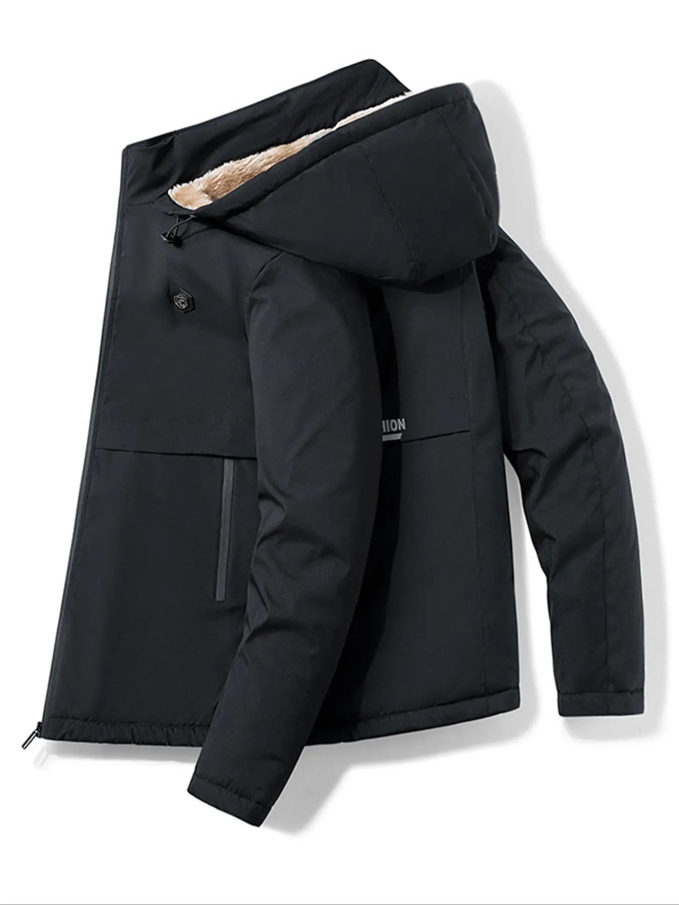 Men'S Solid Thermal Lined Zip up Heated Jacket with Detachable Hood, Zipper Pockets Long Sleeve Coat Outerwear for Winter, Men'S Clothing, Winter Clothing Men, Men Designer Clothes Winter Jacket