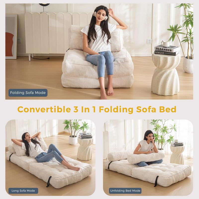 MAXYOYO Fuzzy Folding Sofa Bed, Convertible Sleeper Chair with Pillow Foldable Mattress with Back Support - Kiki of DC Styles Store