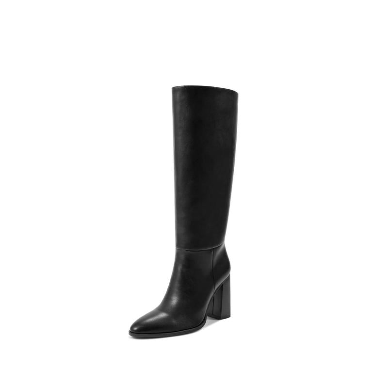 Wetkiss Pointed Toe Knee High Boots Women Chunky Heel Wide Calf Pull on Tall Boots for Work Date Dress Party Club Shoes Footwear Girl #Tiktokshopbacktoschool - Kiki of DC Styles Store