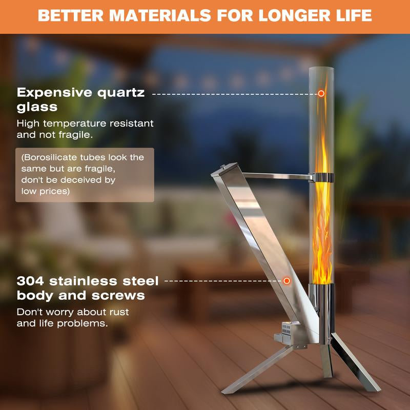 GOLDLIFE Wood Pellet Patio Heater Rocket - Smokeless Outdoor Fire Pit Stove with Glass Tube Chimney for Cozy Backyard & Camping Experiences - Kiki of DC Styles Store