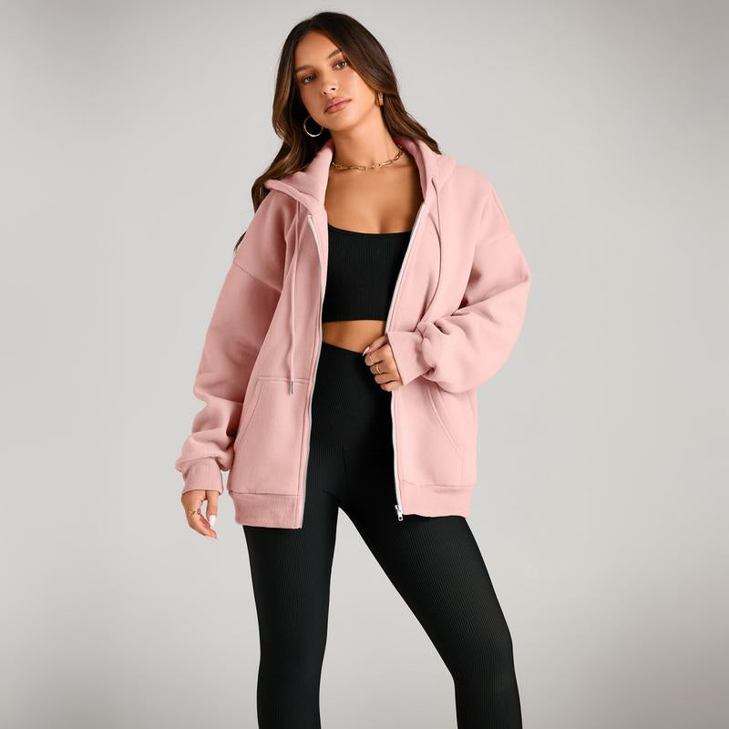 Chic Oversized Zip-Up Hoodies for Women - Trendy Fall & Winter Casual Jackets 2025