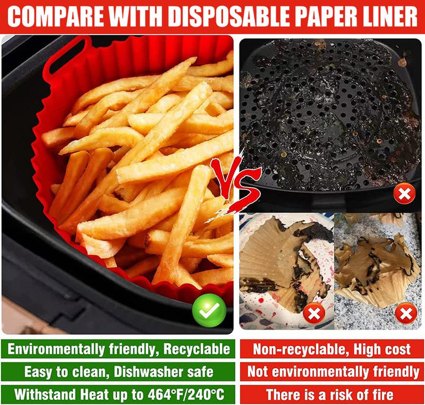Air Fryer Silicone Liners Pack of 2 with Brush & Holding Gloves, Basket Bowl, Replacement of Flammable Parchment Paper, Reusable Fruit Kitchen Oil Pot - Kiki of DC Styles Store