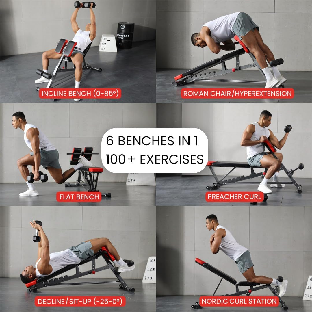 Elevate Your Fitness Routine with the Finer Form All-In-One Multi-Functional Weight Bench – Perfect for Full Body Workouts, Hyper Back Extensions, Adjustable Ab Exercises, and More!