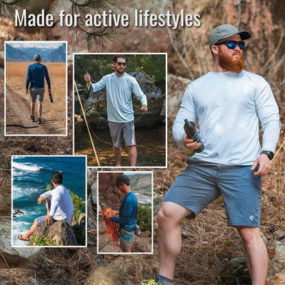 Stay Protected and Stylish with Our Men's UPF 50+ Long Sleeve Outdoor T-Shirt - Perfect for Fishing, Running, Hiking, and Swimming