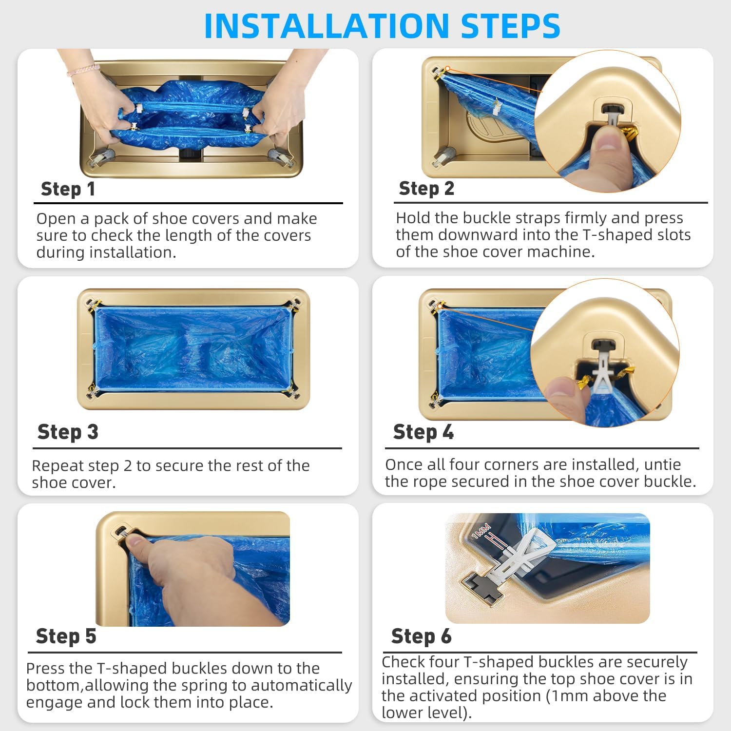 Automatic Shoe Covers Dispenser,200 Pcs Disposable Shoe Cover,Waterproof T Buckle Shoes Cover for Adult and Kids All Sizes,Portable Machine for Indoors/Home/Office, Gold