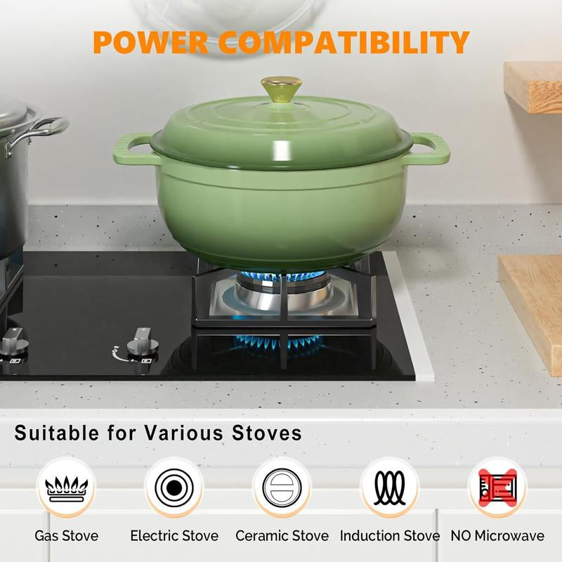 ROVSUN Enameled Cast Iron round Dutch Oven, 5/6/7.5QT Pot with Lid &Dual Handles with Silicone Gloves,Oven Safe up to 500°F, Heavy-Duty Pre-Seasoned Cookware for Bread Baking, Braising, Stews, Roasting, Sage Green - Kiki of DC Styles Store
