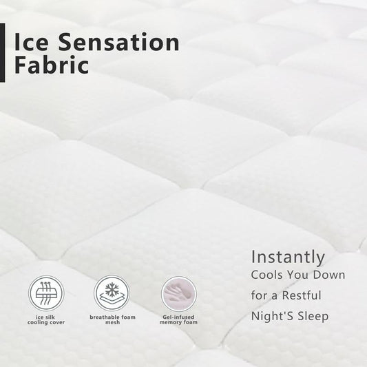 Hybrid Queen Size Cooling Gel Memory Foam Mattress, 10 Inch Soft Mattress with Independent Spring Support for Pressure Relief & Medium Firmness Ideal for Back Sleepers - Kiki of DC Styles Store