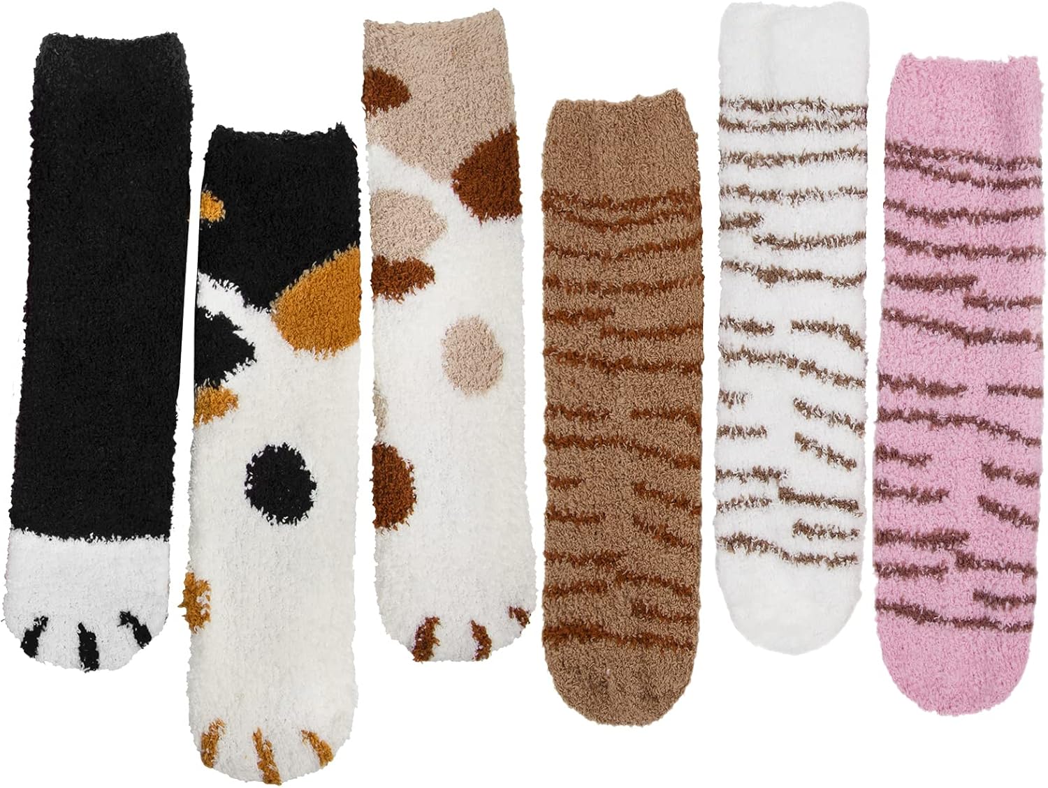 6 Pairs Womens Fuzzy Socks Winter Warm Soft Cozy Fluffy Microfiber House Sleeping Slipper Socks Christmas Gifts