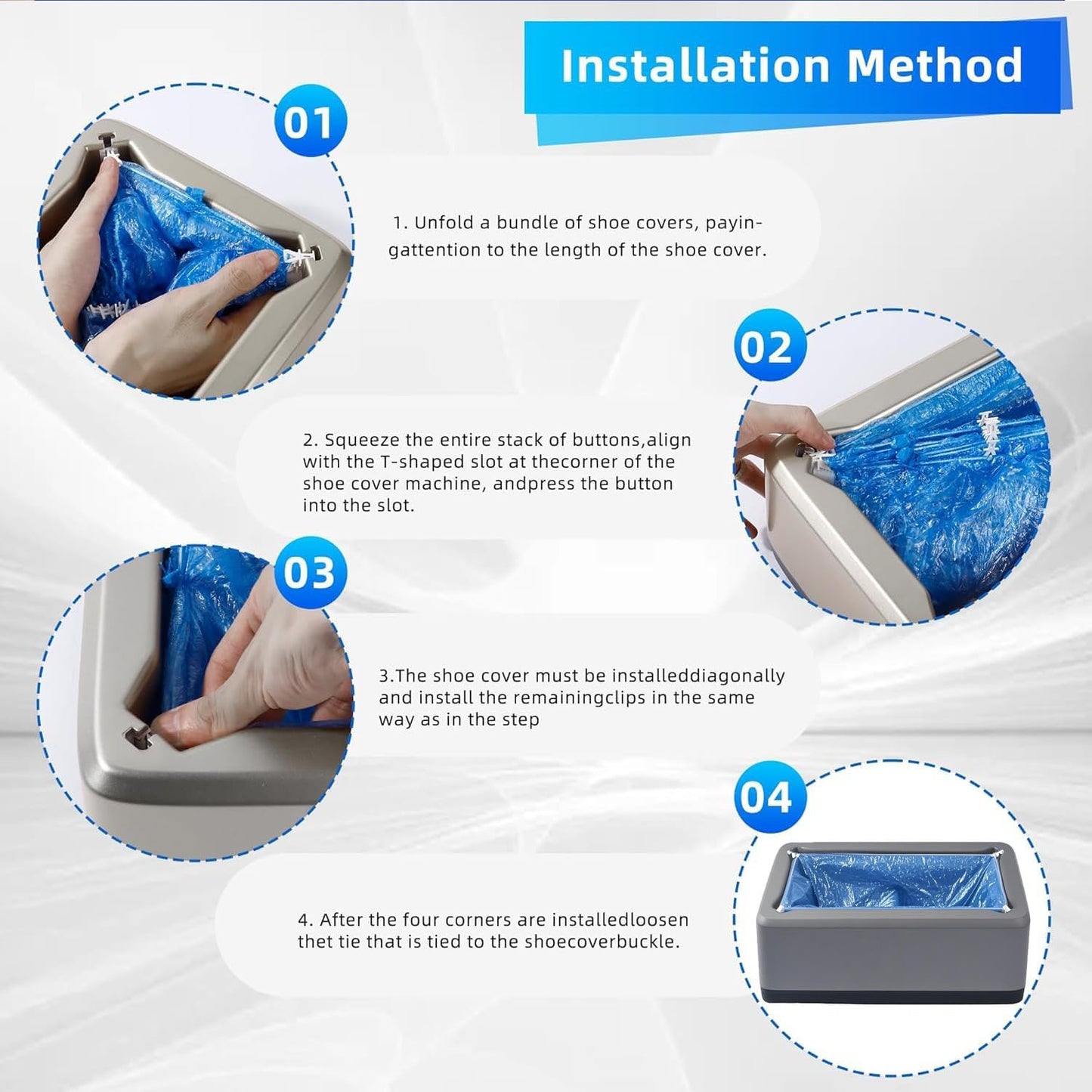 Automatic Shoe Cover Dispenser with 200 Pcs Disposable Shoe Covers, Booties for Portable Machine Fits Size up to 11 US Men or Women and up for Home, Factory (Grey)