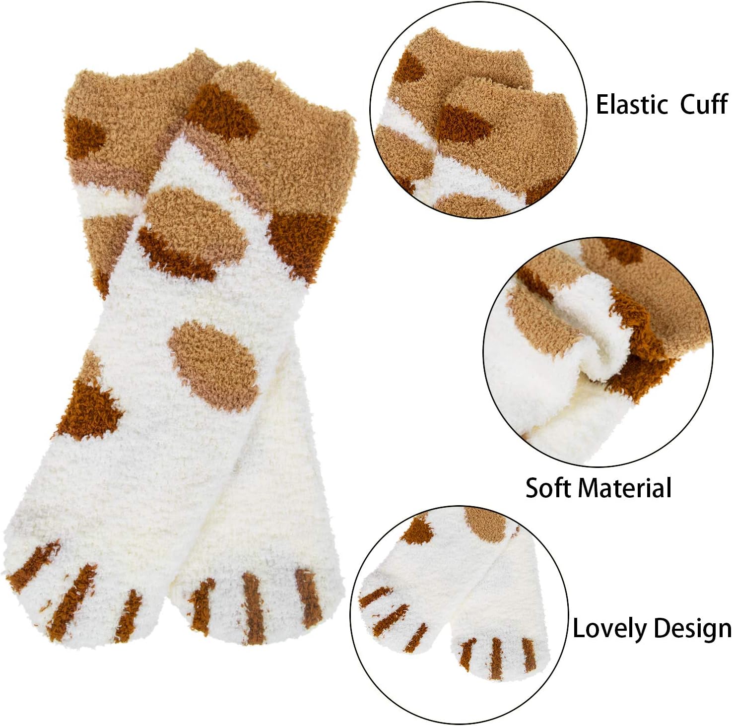 6 Pairs Womens Fuzzy Socks Winter Warm Soft Cozy Fluffy Microfiber House Sleeping Slipper Socks Christmas Gifts