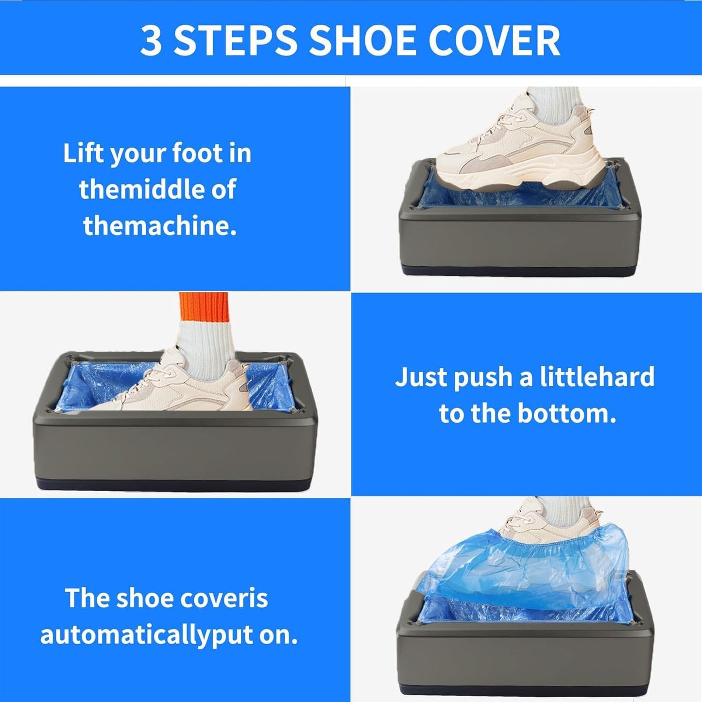 Automatic Shoe Cover Dispenser with 200 Pcs Disposable Shoe Covers, Booties for Portable Machine Fits Size up to 11 US Men or Women and up for Home, Factory (Grey)