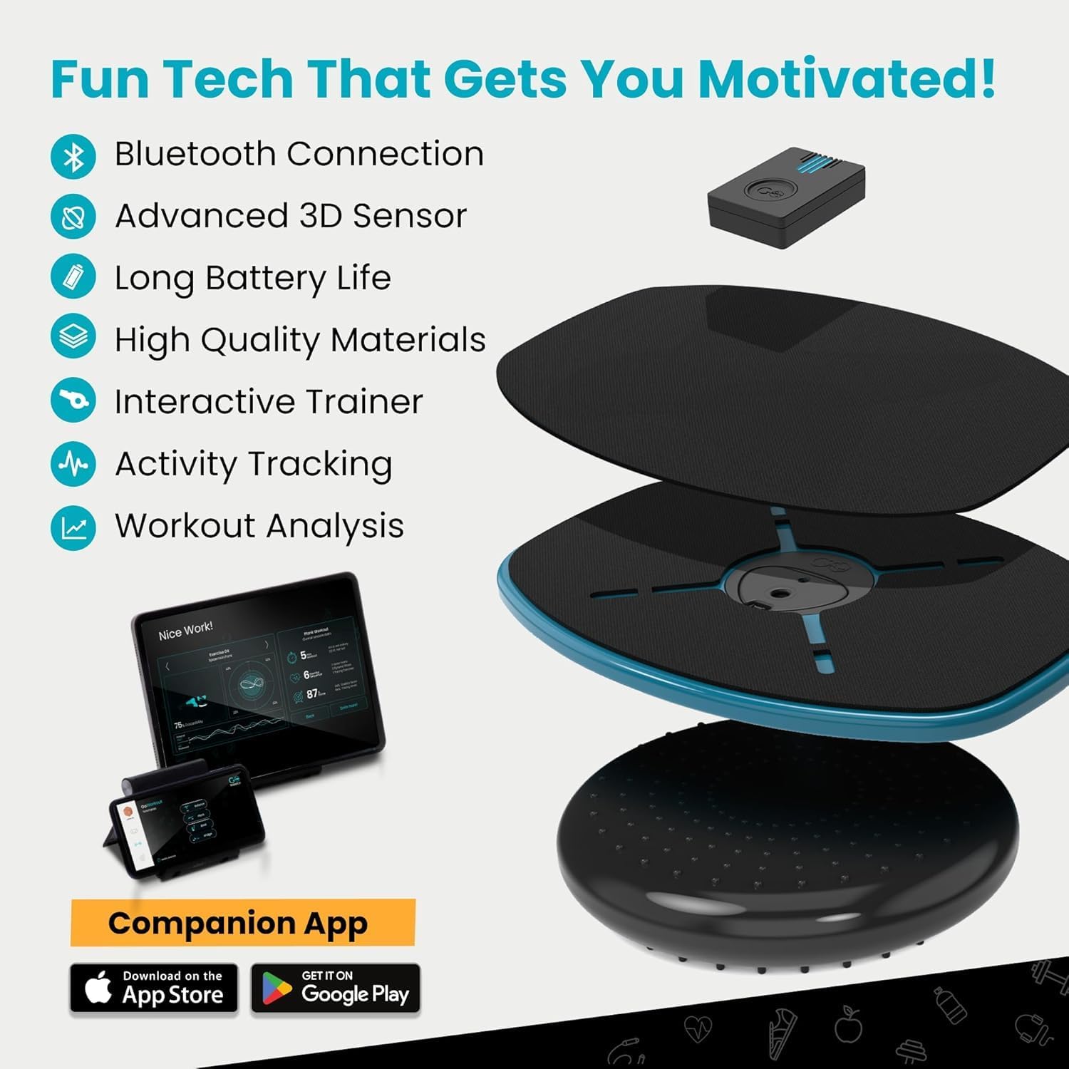 Gobalance Board - App-Enabled Balance Board. Smart Bluetooth Sensor, 12 FREE Interactive Games - Fun, Balance Training and Home Gym Workout! Boost Coordination & Strength for Teens and Adults