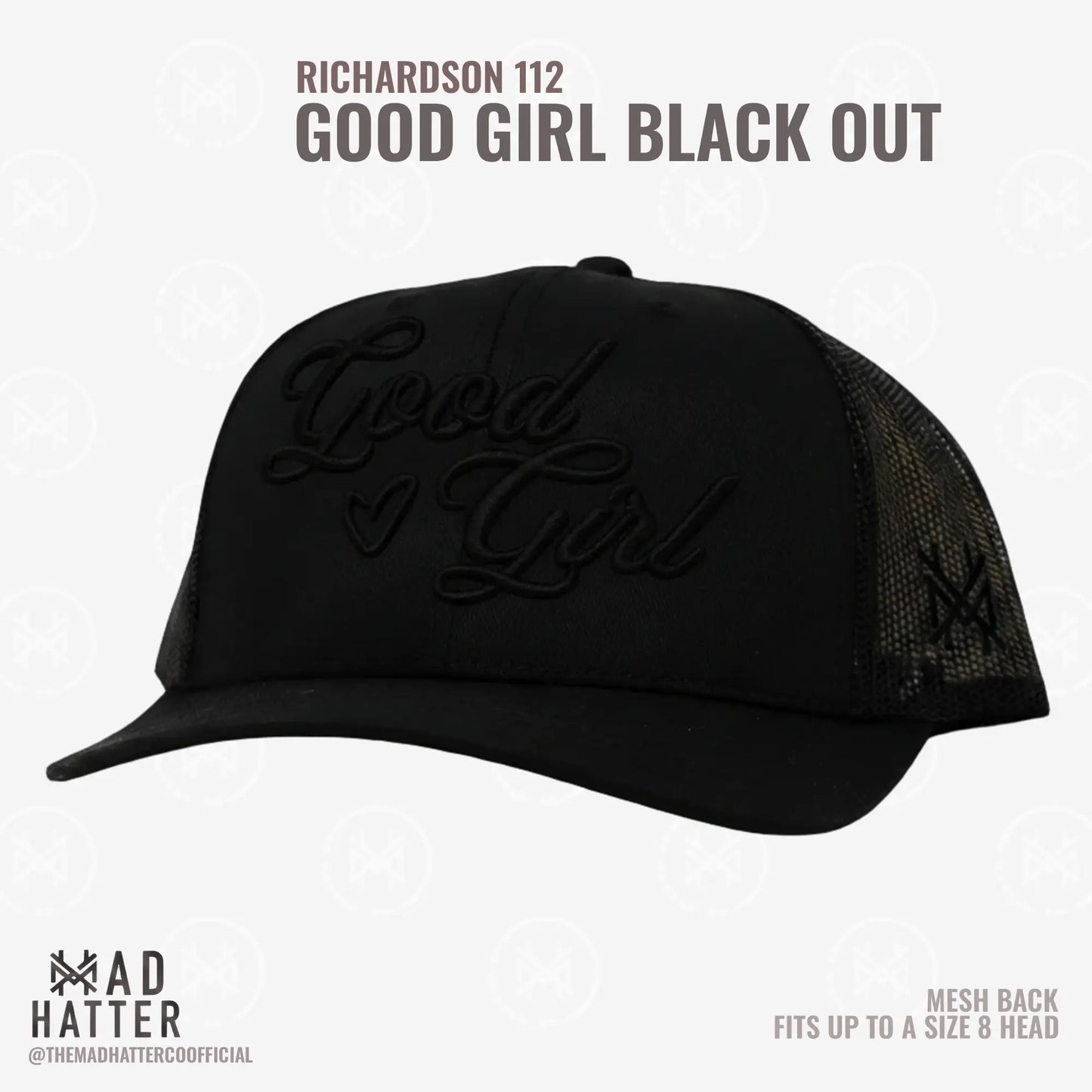 Elevate Your Style with the Good Girl 3D Puff Embroidered Trucker Hat - Adjustable Snapback for Women, Fits Up to Size 8!