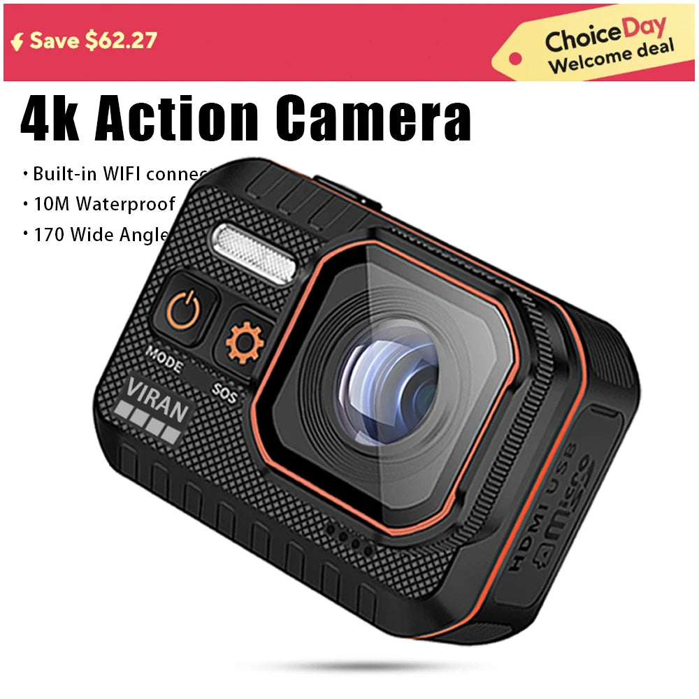 Action Camera 4K60FPS with Remote Control Screen Waterproof Sport Camera Drive Recorder Sports Camera Helmet Action Cam - Kiki of DC Styles Store