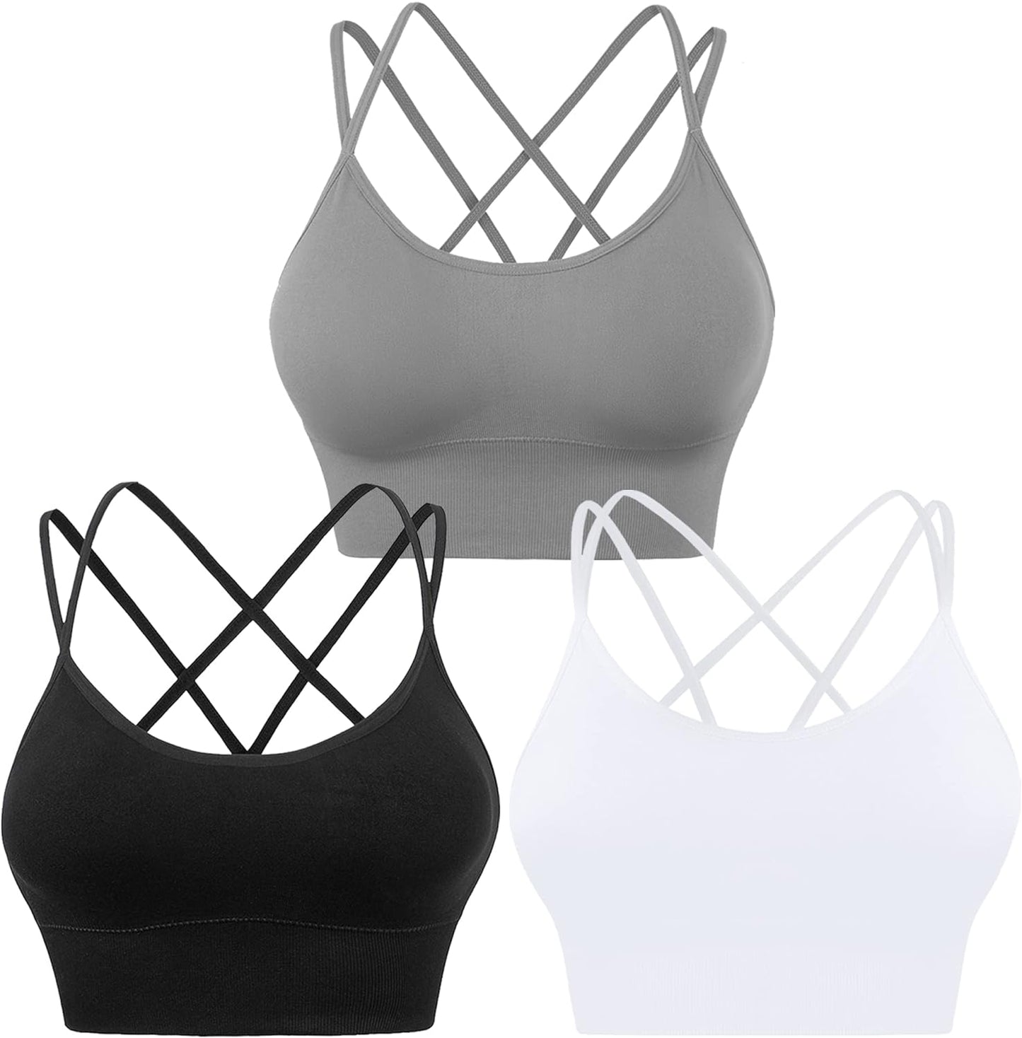 Cross Back Sport Bras Padded Strappy Criss Cross Cropped Bras for Yoga Workout Fitness Low Impact - Kiki of DC Styles Store
