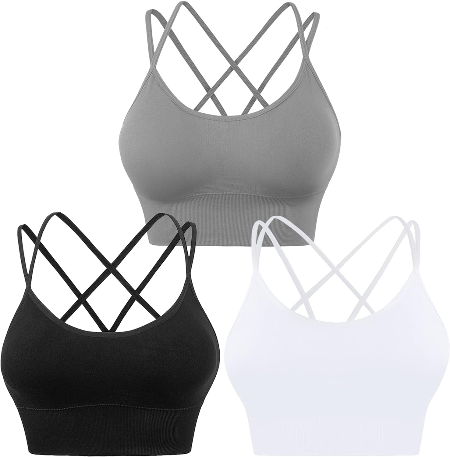 Cross Back Sport Bras Padded Strappy Criss Cross Cropped Bras for Yoga Workout Fitness Low Impact - Kiki of DC Styles Store
