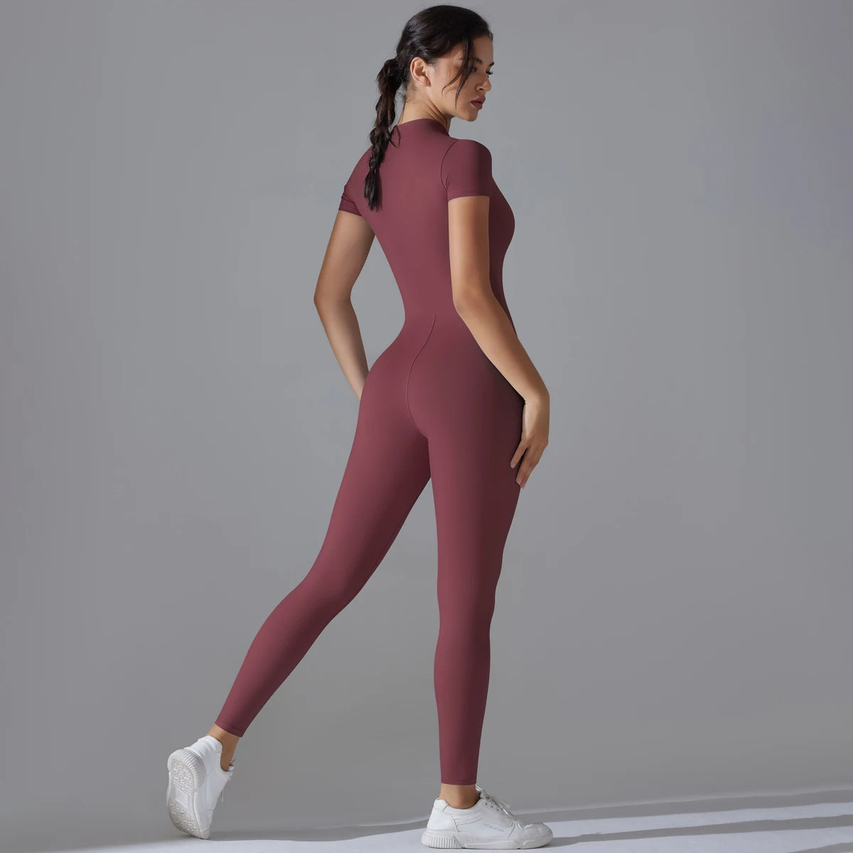 Yoga Set Women Zipper Short Sleeve one piece Gym suit Women's Sports Shapewear Solid Color Nylon Yoga Bodysuit
