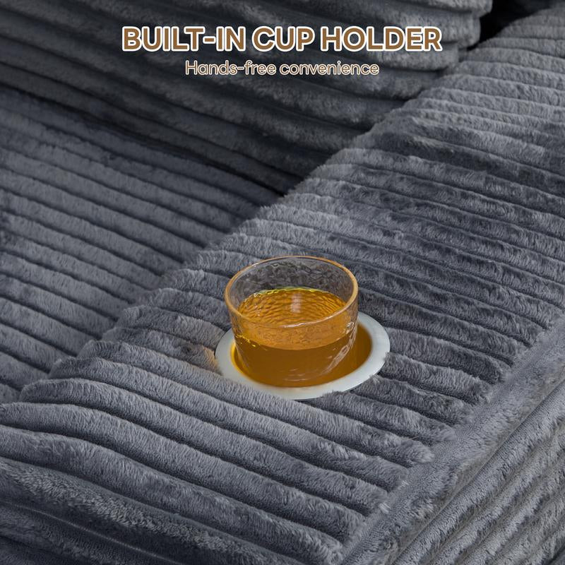 LIKIMIO 49" Oversized Chaise Lounge Sofa Bed with 2 Cup Holders & Storage Pocket - Plush Corduroy Upholstered, No Assembly Cloud Couch for Living Room, Bedroom, or Reading Nook - Kiki of DC Styles Store