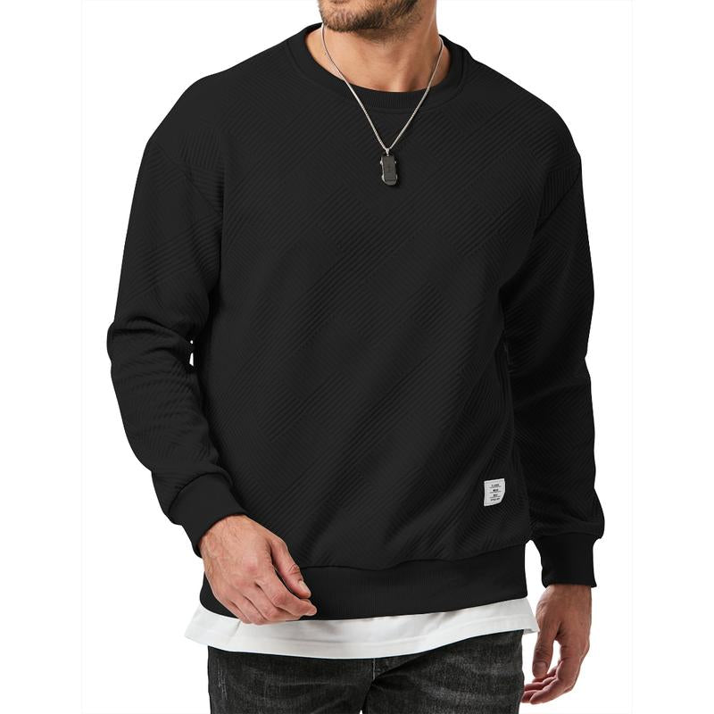 Dokotoo Men's Stylish Crewneck Sweatshirt - Long Sleeve Solid Color Pullover with Geometric Texture
