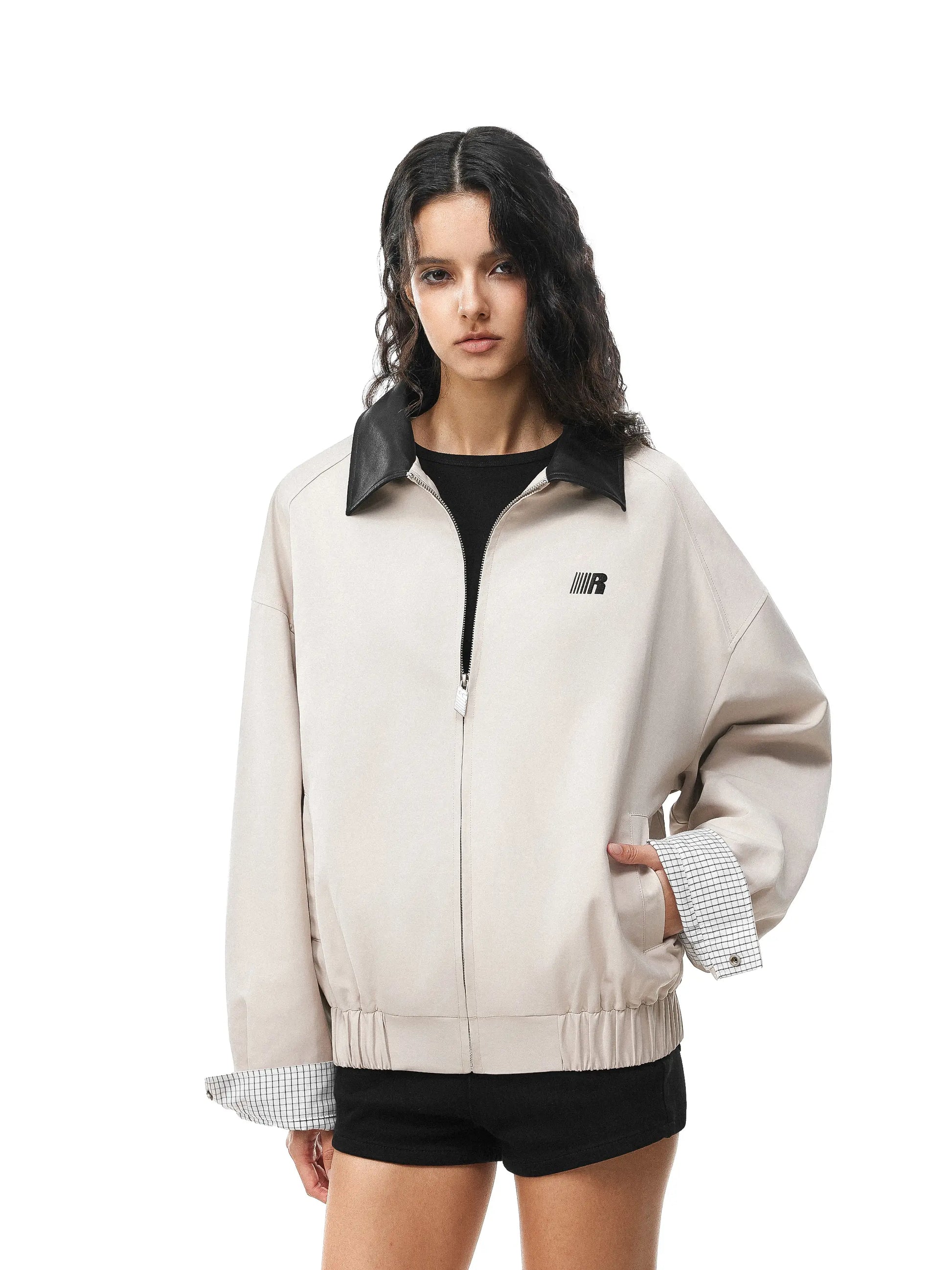 Barn Jacket with Detachable Leopard Collar FDR Unisex Plain Casual Minimalist Loose Fit Women'S Coat Pu Patchwork Trendy Outerwear for Daily Wear Heavyweight Zipper Short Tops Womenswear #Valentinesday #Tiktokshopjumpstartsale #Valentinesdaygift Springsta