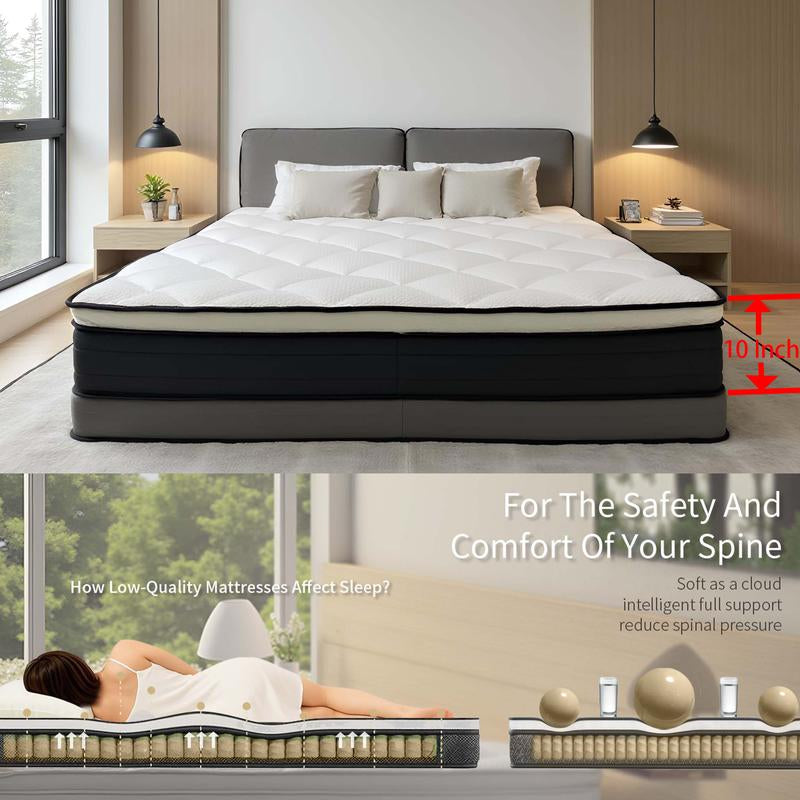 Hybrid Queen Size Cooling Gel Memory Foam Mattress, 10 Inch Soft Mattress with Independent Spring Support for Pressure Relief & Medium Firmness Ideal for Back Sleepers - Kiki of DC Styles Store