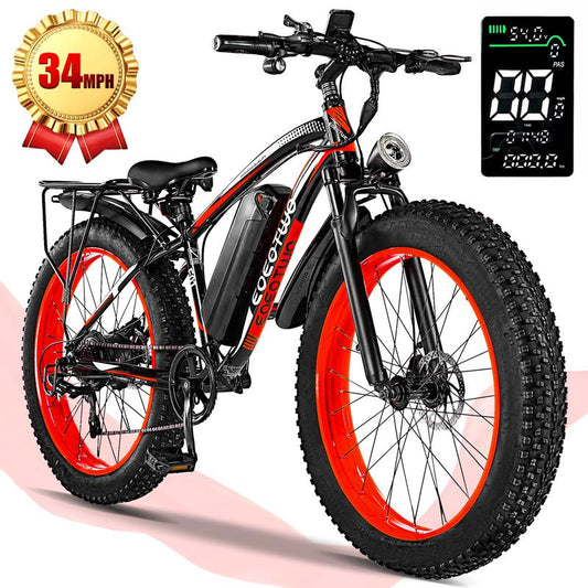 EOEOTWO 1500W Electric Bicycle - 30+ MPH, 70 Miles Range, 48V 15AH Battery, Front Suspension, 26" x 4.0" Tires for Snow & Mountain Riding