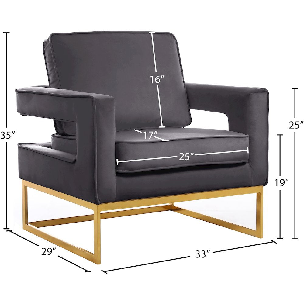 Noah Gray Velvet Accent Chair with Gold Iron Base - Kiki of DC Styles Store