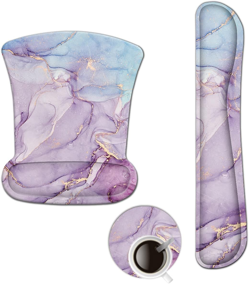 Keyboard Wrist Rest and Mouse Pad with Wrist Support, Ergonomic Mouse Pad, Durable Comfortable Lightweight for Easy Typing Pain Relief, Memory Foam Keyboard Mousepad Set, Teal Turqoise Marble - Kiki of DC Styles Store