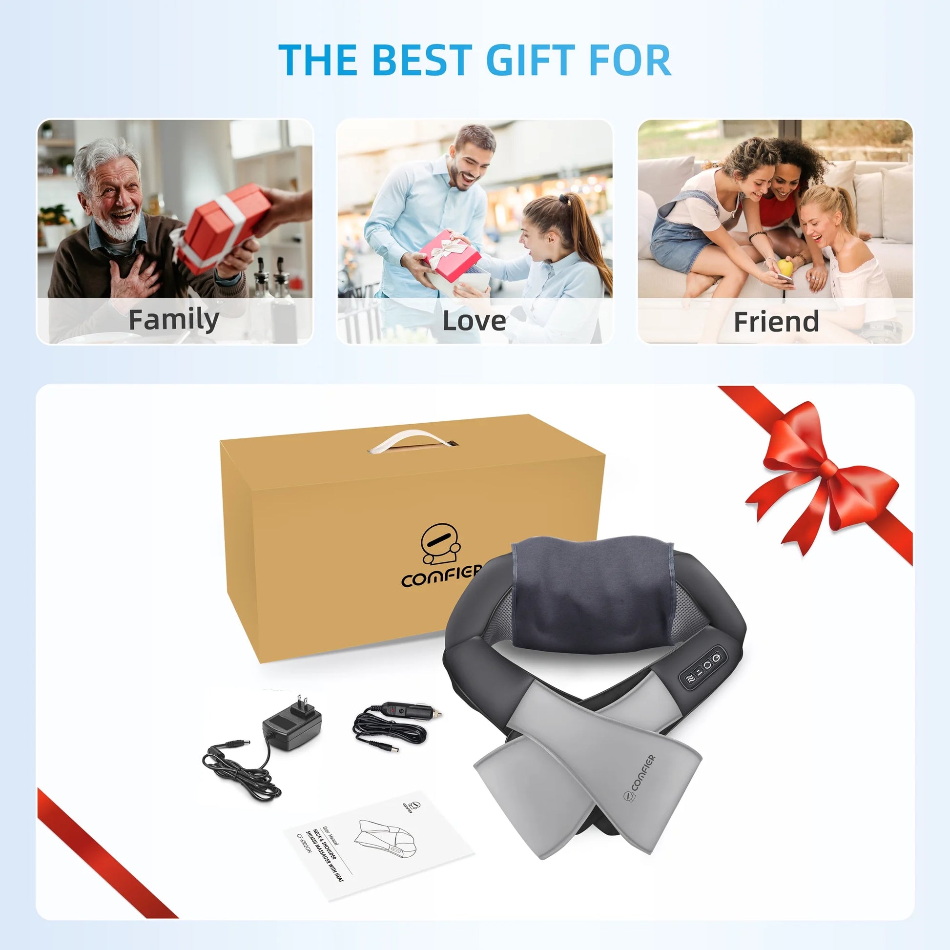 4D Shiatsu Neck and Back Massager with Heat for Pain Relief - Ideal Gift for Parents