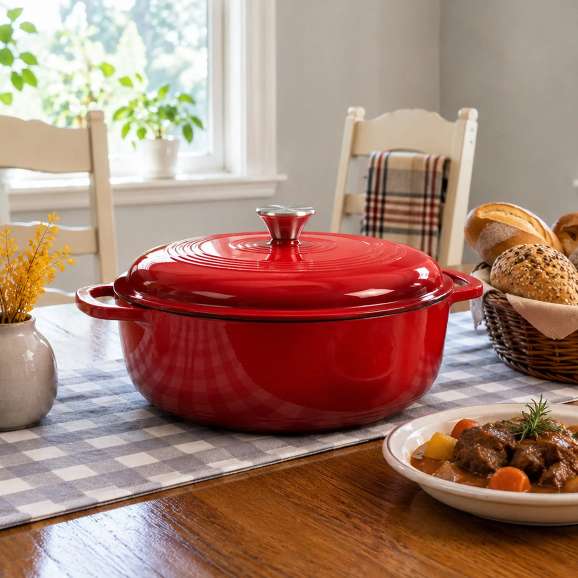 Elevate Your Cooking with Our 6QT Enameled Cast Iron Dutch Oven – Perfect for Braising, Baking, and Frying!