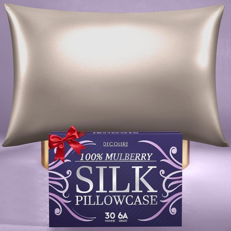 DECOLURE 100% Pure Mulberry Silk Pillow Case Standard Size – Highest Grade 30 Momme 6A+, Luxuriously Soft & Cooling Silk Pillowcase for Hair & Skin, Hypoallergenic, Breathable, Hidden Zipper - Kiki of DC Styles Store