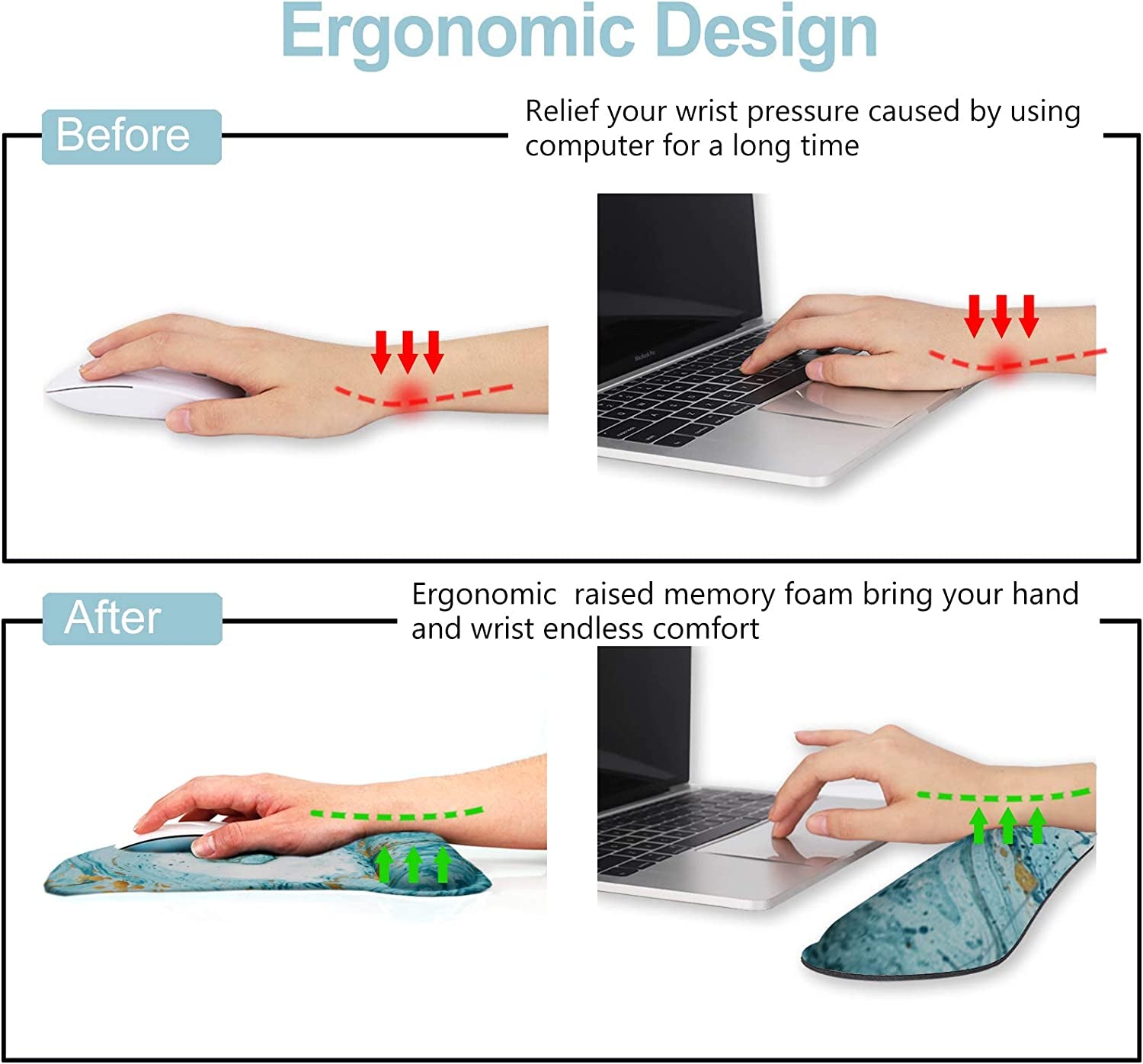 Keyboard Wrist Rest and Mouse Pad with Wrist Support, Ergonomic Mouse Pad, Durable Comfortable Lightweight for Easy Typing Pain Relief, Memory Foam Keyboard Mousepad Set, Teal Turqoise Marble - Kiki of DC Styles Store