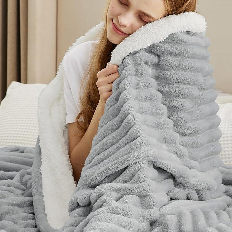 【Deal 'S for You】Bedsure Striped Sherpa Blanket Super Soft Cozy Plush Fleece Flannel Solid Modern Lightweight Comforter - Kiki of DC Styles Store