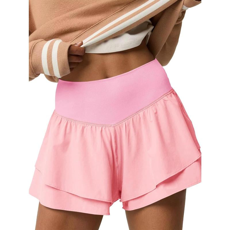 Womens High Waisted Tiered Ruffle Athletic Shorts - Built-in Compression for Running and Tennis - Kiki of DC Styles Store
