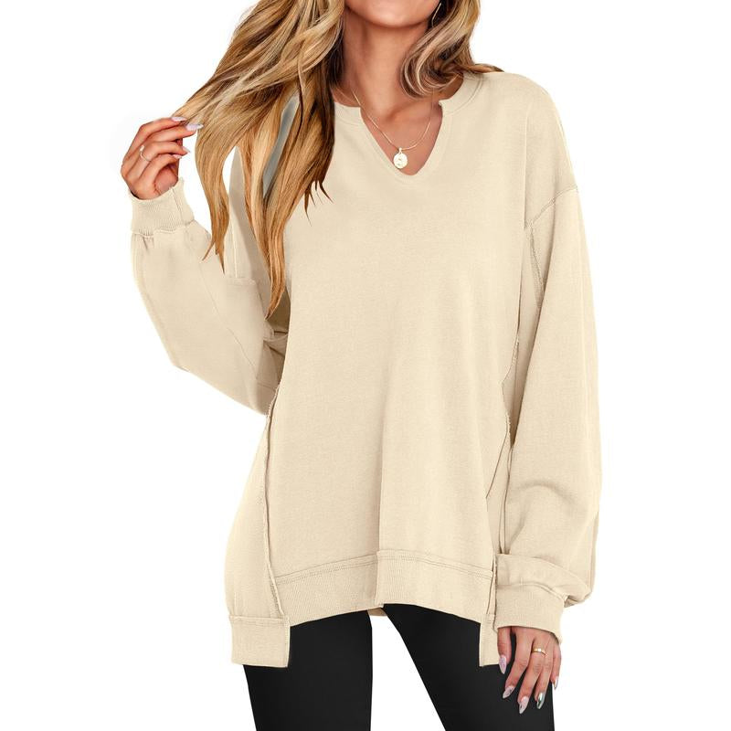 Oversized V Neck Sweatshirt for Women - Stylish Lightweight Long Sleeve Tunic for Winter Casual Wear and Teen Fashion - Kiki of DC Styles Store
