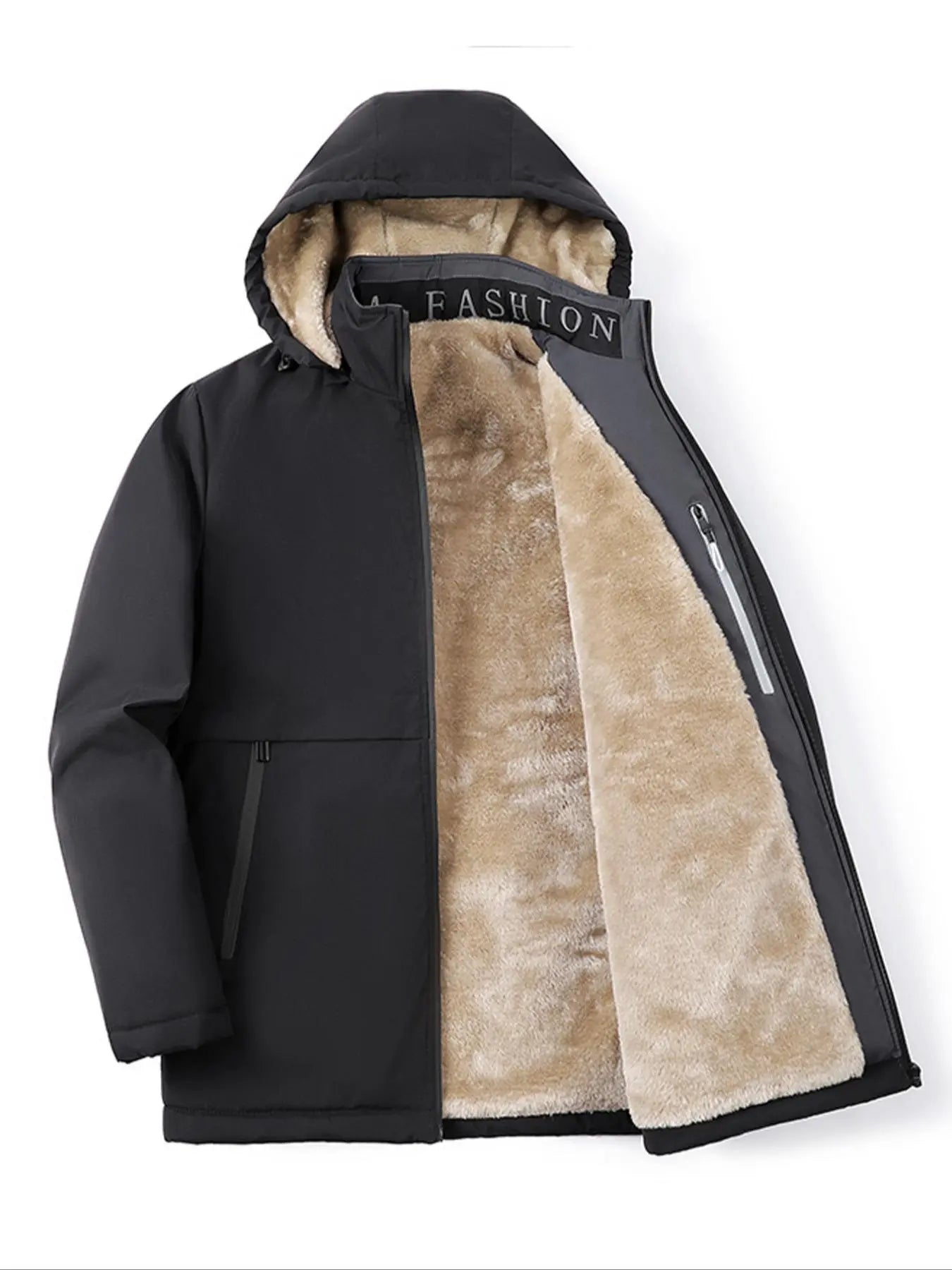 Men'S Solid Thermal Lined Zip up Heated Jacket with Detachable Hood, Zipper Pockets Long Sleeve Coat Outerwear for Winter, Men'S Clothing, Winter Clothing Men, Men Designer Clothes Winter Jacket