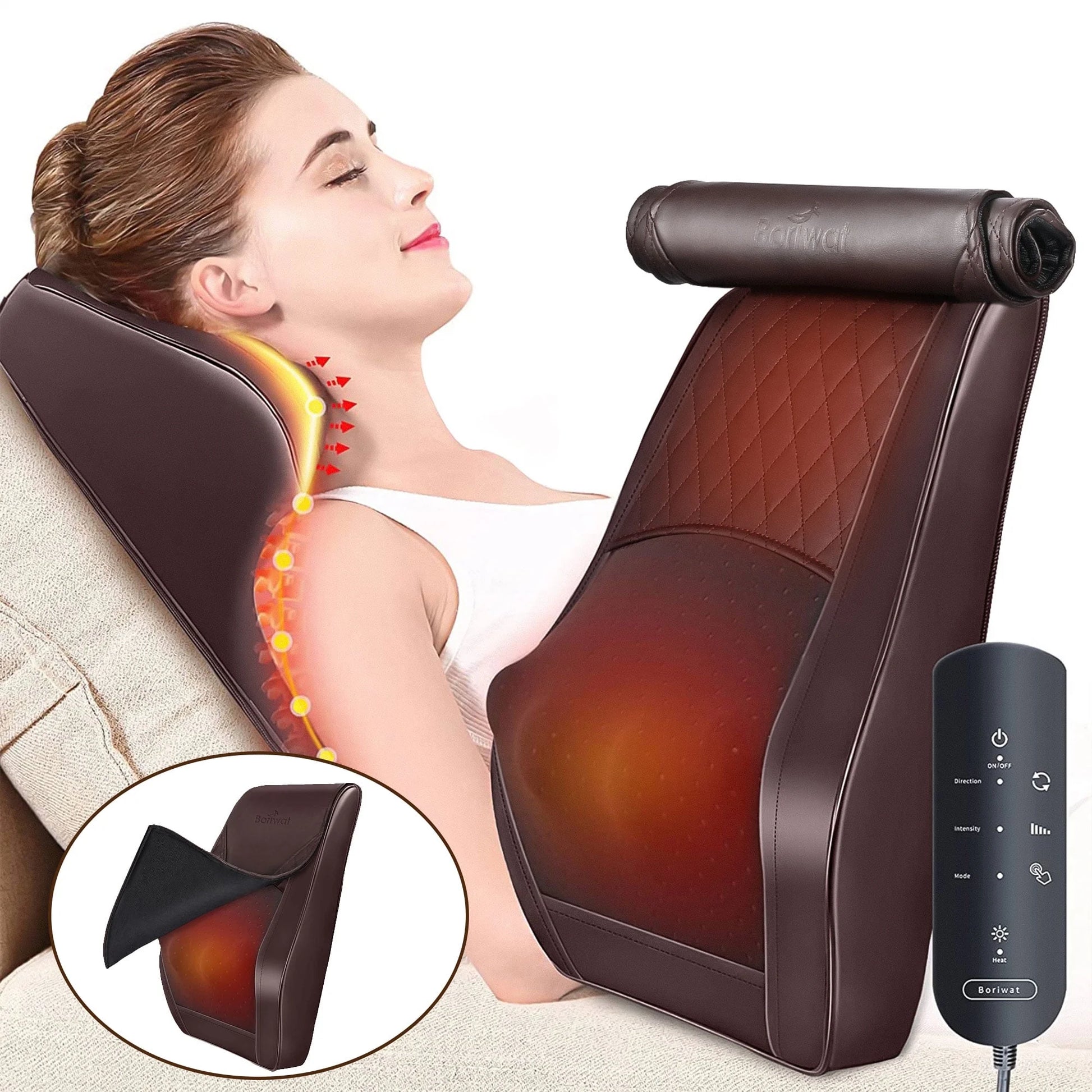 Back Massager with Heat and Vibration, Shiatsu Neck Massager Pillow Deep Tissue Care, Brown Gift for Mom and Dad