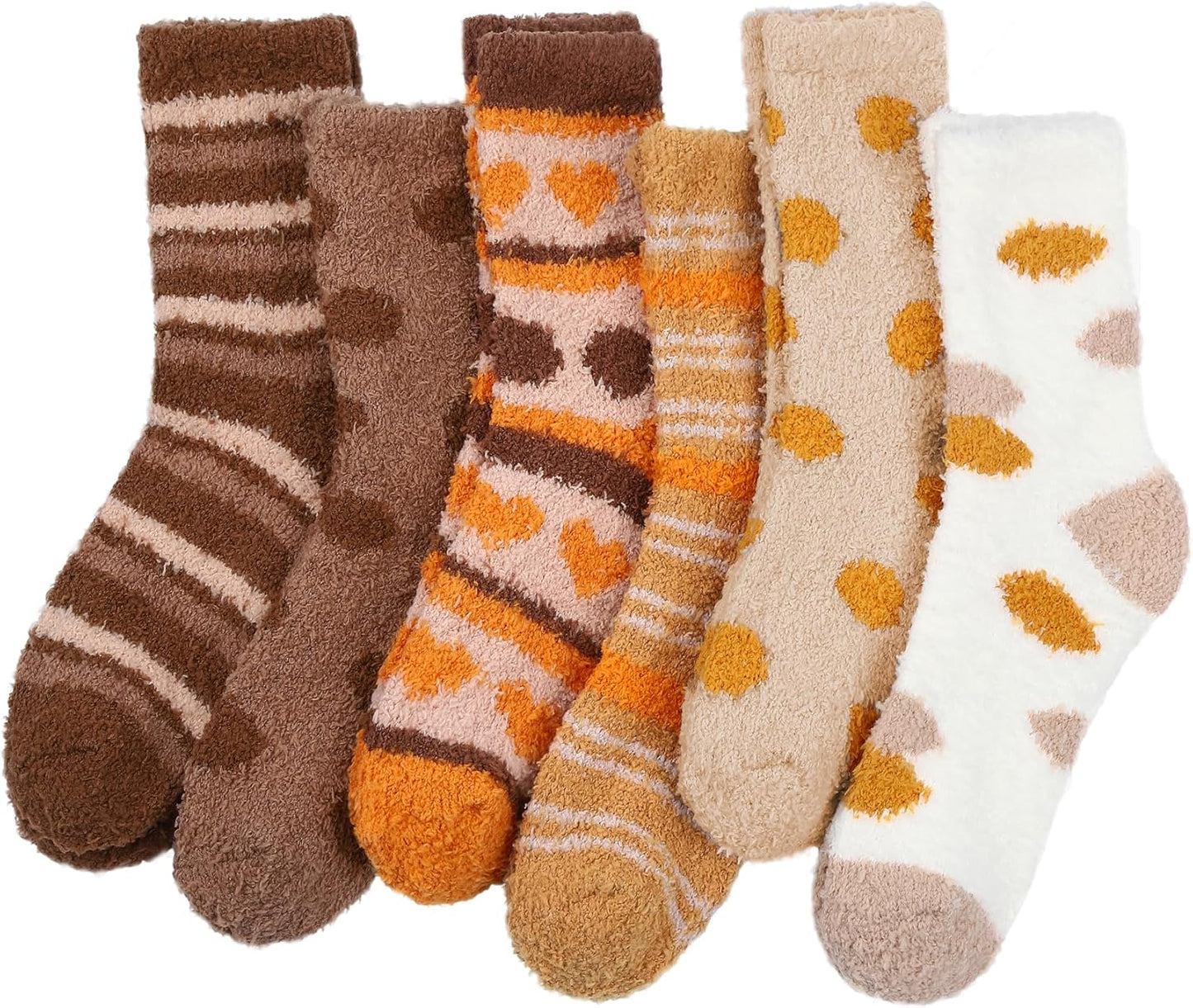 6 Pairs Womens Fuzzy Socks Winter Warm Soft Cozy Fluffy Microfiber House Sleeping Slipper Socks Christmas Gifts