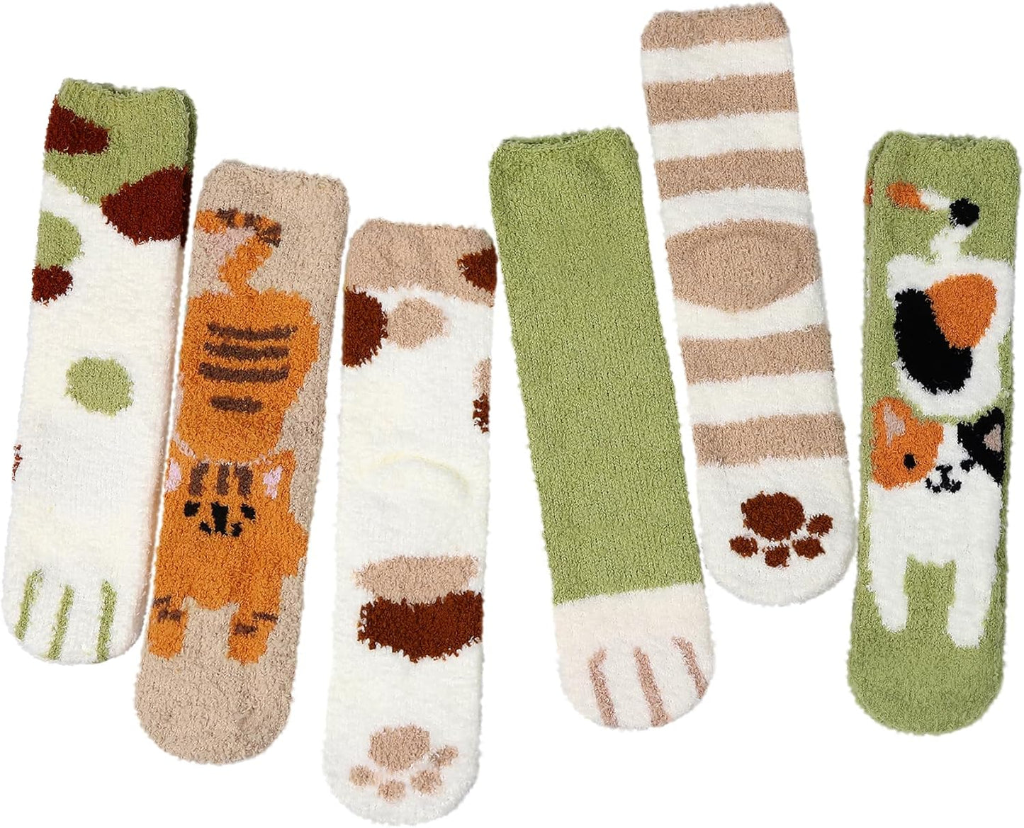 6 Pairs Womens Fuzzy Socks Winter Warm Soft Cozy Fluffy Microfiber House Sleeping Slipper Socks Christmas Gifts