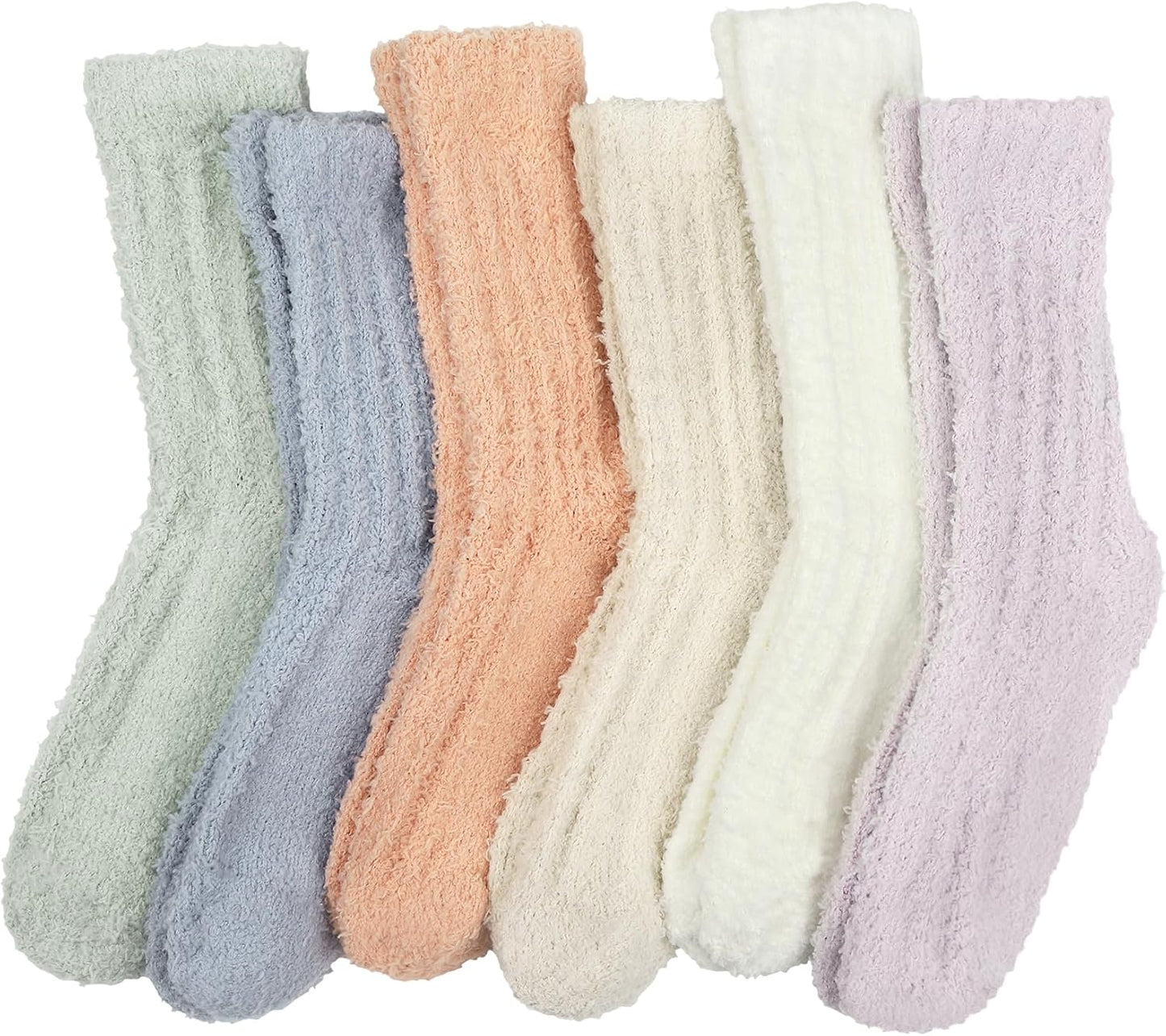 6 Pairs Womens Fuzzy Socks Winter Warm Soft Cozy Fluffy Microfiber House Sleeping Slipper Socks Christmas Gifts