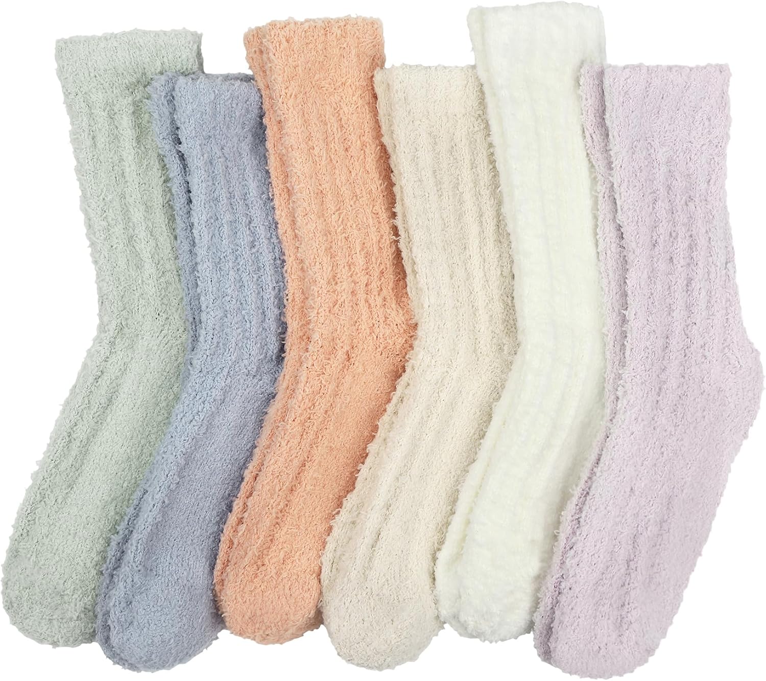6 Pairs Womens Fuzzy Socks Winter Warm Soft Cozy Fluffy Microfiber House Sleeping Slipper Socks Christmas Gifts