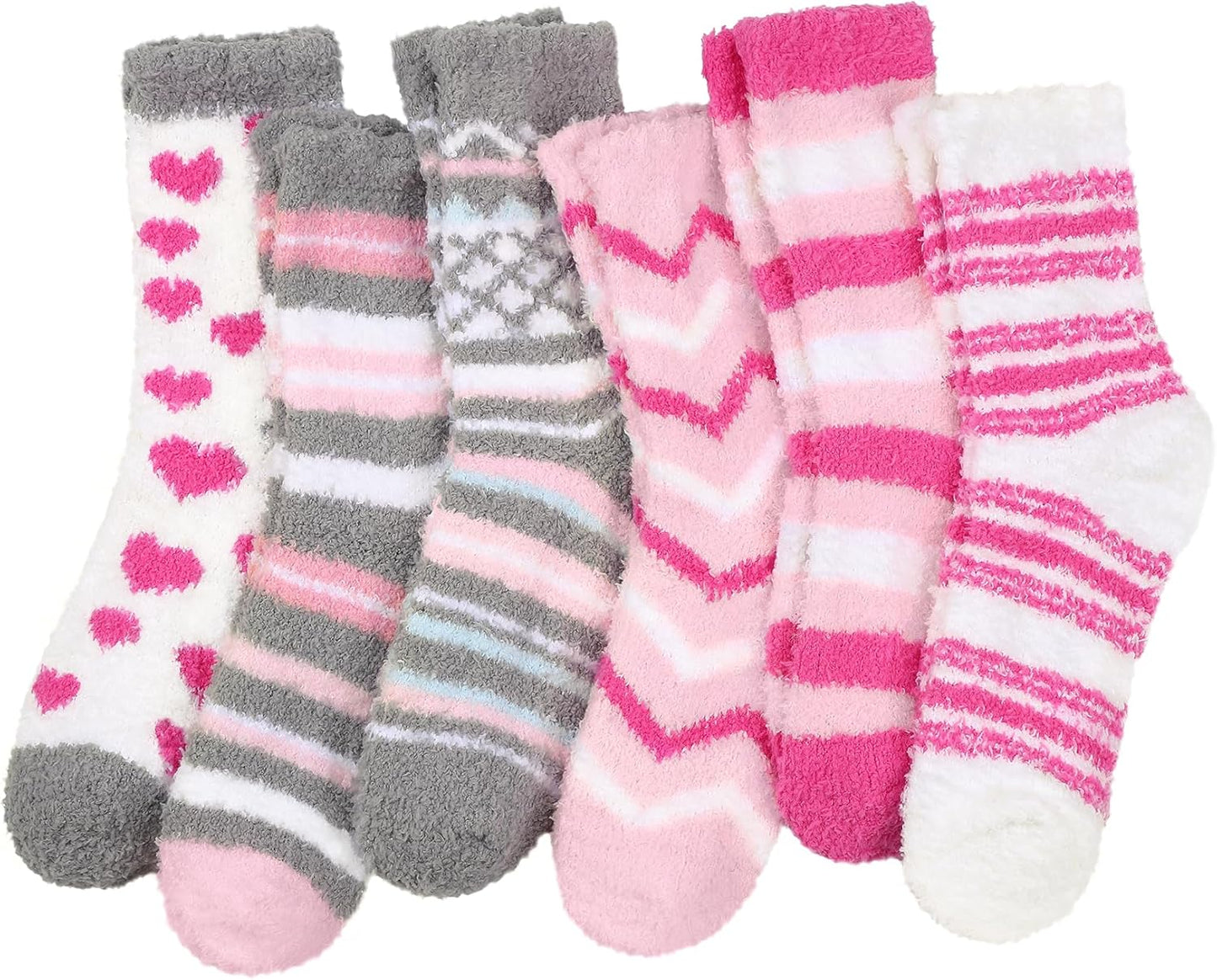 6 Pairs Womens Fuzzy Socks Winter Warm Soft Cozy Fluffy Microfiber House Sleeping Slipper Socks Christmas Gifts