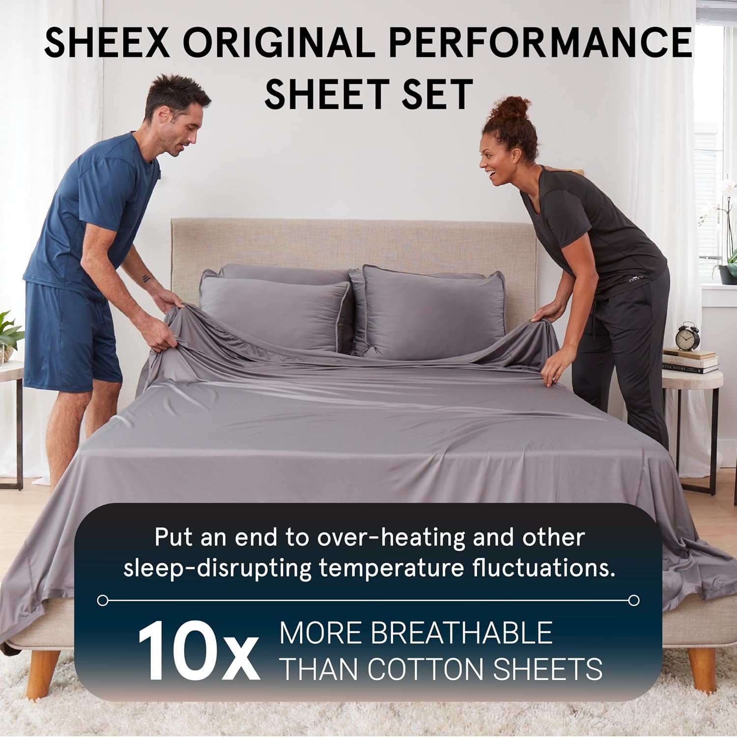 Elevate Your Sleep with SHEEX Original Performance Cooling Sheets Set - King/Cal King in Pearl Blue - Luxurious Moisture-Wicking, Wrinkle-Free Comfort with Fitted Sheet & 2 Pillowcases