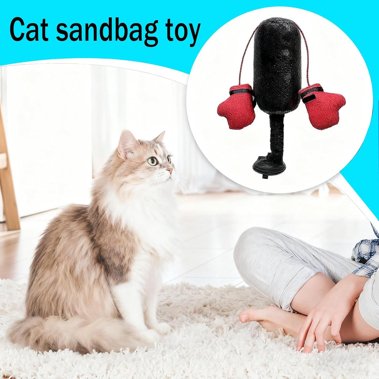 Cat Boxing Toy with Suction Cup, Interactive Cat Punching Bag Toy with Dangling Boxing Gloves, Bells & Crinkles, Kitten Toys for Indoor Cats Play, Exercise, Entertainment