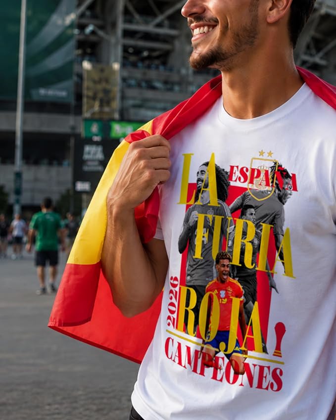 Spain World Champions 2026 La Roja Official Soccer Tee – Premium 100% Cotton Fan T-Shirt Amazon