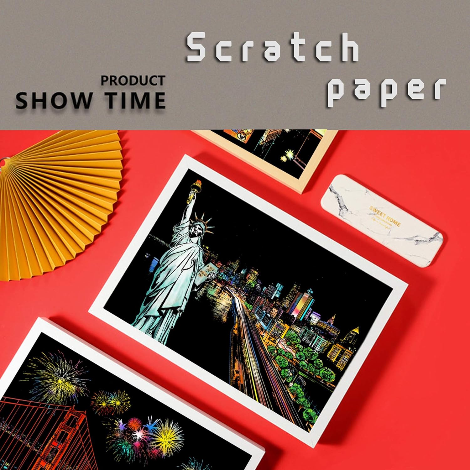 Scratch Art for Adults and Kids-City Landmarks Scratch Painting Craft Kit (8 Sheets A4)|DIY Foil Engraving Art Set|Stress Relief Gift for Travel Lovers,Craft Lovers,Home Decor(America/Europe)