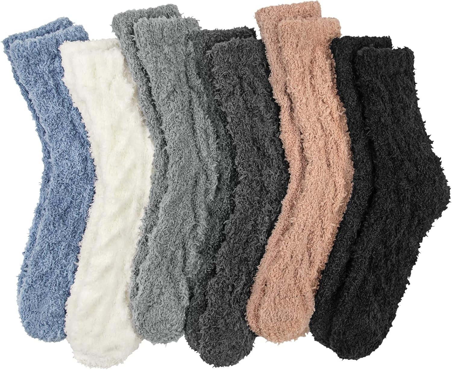 6 Pairs Womens Fuzzy Socks Winter Warm Soft Cozy Fluffy Microfiber House Sleeping Slipper Socks Christmas Gifts